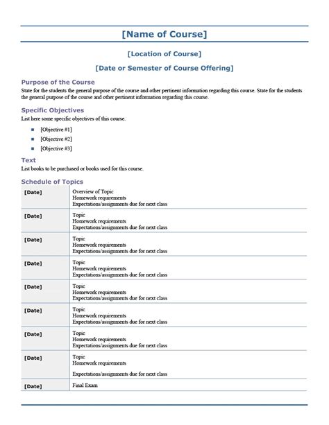 Course Outline Template Free - FREE PRINTABLE TEMPLATES