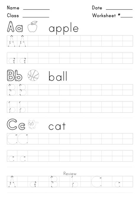 Worksheet for writing the letters A,B, and C. - Super English Kid