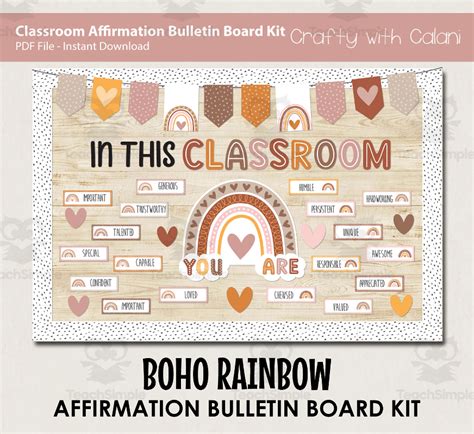 Boho Rainbow Positive Affirmation Classroom Bulletin Board Kit by Teach Simple