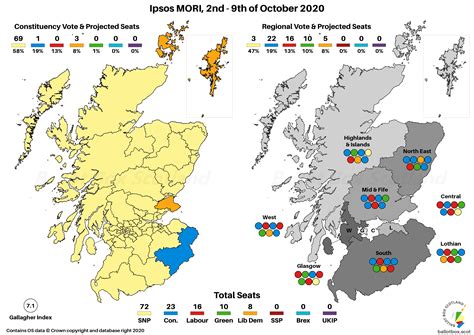 Map - Seat Projection for 2021 Scottish Parliament Election (Ipsos MORI - 2-9 Oct) CREDIT ...