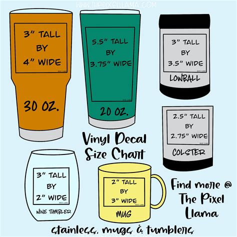 Vinyl Decal Size Chart for Cups | Cricut projects vinyl, Cricut tutorials, Cricut vinyl