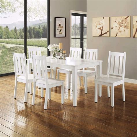 Details about 7 Piece White Dining Set Chairs & Table Kitchen Dining ...