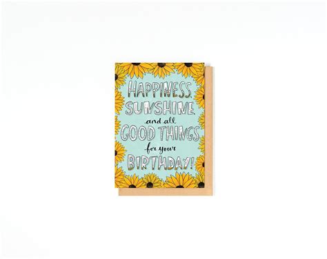 Sunflower Birthday Card Happy Birthday Greeting Card | Etsy