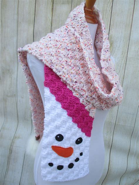 Crochet Snowman Scarf Snowman Scarf Embroidered Snowman | Etsy