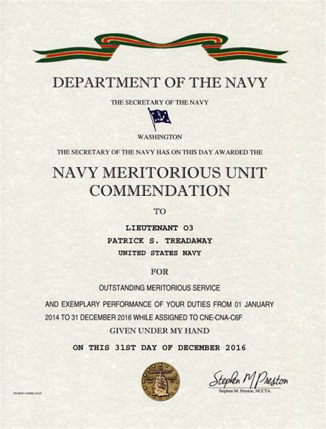 navy maritorious unit commendation Certificate