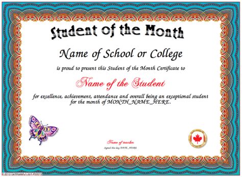 Free Printable Student Of The Month Certificate Templates (1 ...