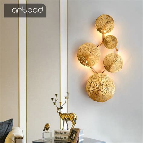 Artpad Copper Lustre Gold Lotus Leaf Wall Lamp Vintage Retro Bedside Living Room Art Decor Home ...