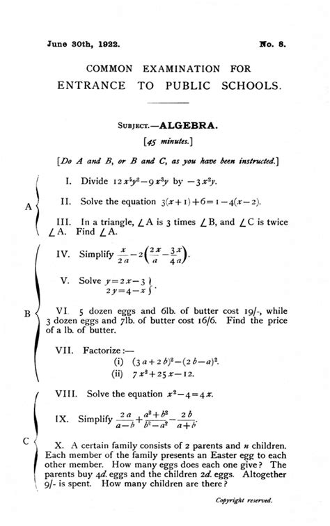 The Old Shirburnian Society - Common Entrance Exam Papers, 1922