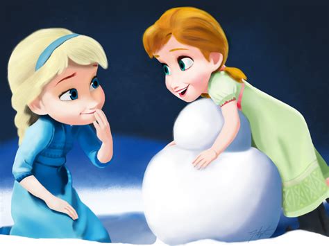 Anna and Elsa Building a Snowman by kirbyateyou on DeviantArt