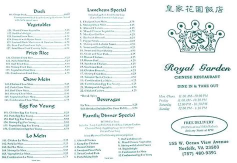 Menu at Royal Garden Chinese Restaurant, Norfolk