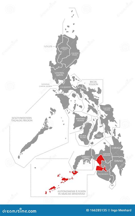 Autonomous Region in Muslim Mindanao Red Highlighted in Map of Philippines Stock Illustration ...