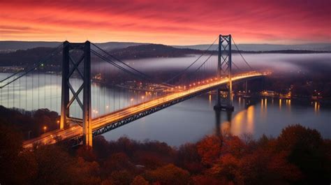 Premium AI Image | Bear Mountain Bridge at sunrise long exposure Bear Mountain Bridge is a toll ...