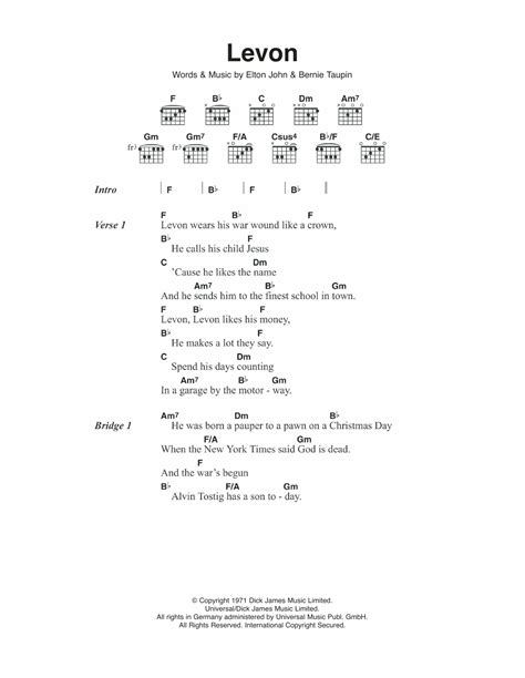 Levon Sheet Music | Elton John | Guitar Chords/Lyrics