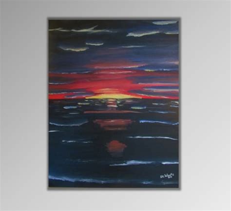 Sunset Seascape Painting, Oceanscape Art, Coastal Decor, Evening Sky Artwork, Nautical Wallart ...