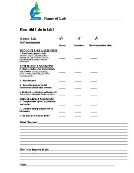 Science Lab Portfolio Self Assessment Rubric*Editable by Sapphire Science