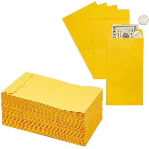 100 Pack Kraft Currency Envelopes for Cash Gift Cards, Money, Coins, Yellow, 3.5 x 6.5 inches ...