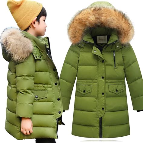 Winter Boys Duck Down Coat Children Outerwear Large Fur Collar Kids Down Jacket Long Section ...