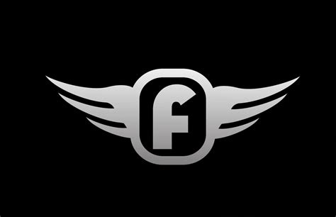 F alphabet letter logo for business and company with wings and black and white grey color ...