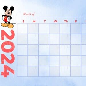 Mickey Digital Download Calendar 2024, Mickey Png, Digital Download ...