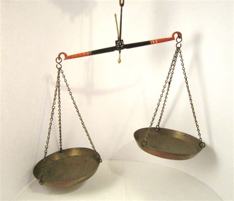 Hanging Balance Scale, Iron Beam, Brass Pans and Chains, Old - Scales