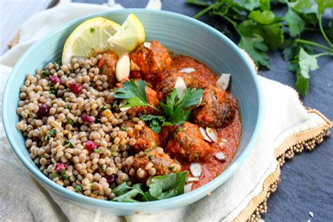 Moroccan Meatballs with Roasted Red Pepper Sauce and Herbed Couscous ...