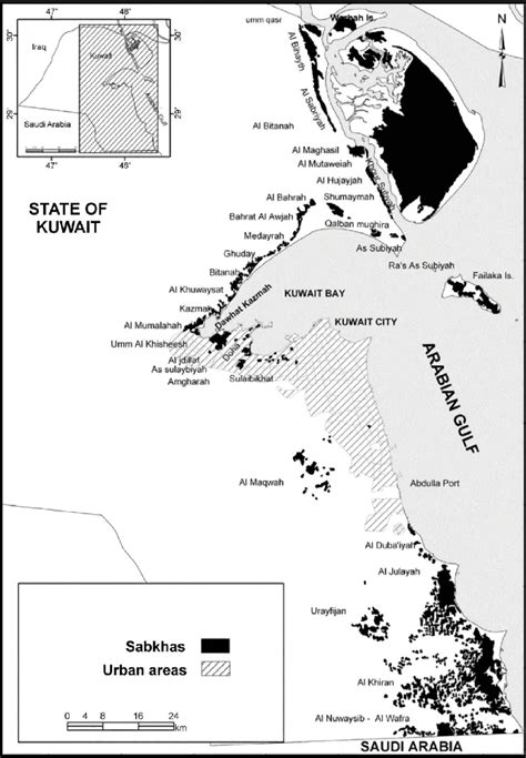 Geographical distribution of sabkhas of Kuwait (Before Human ...