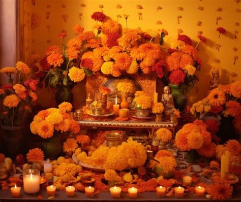 Premium AI Image | A colorful altar decorated with marigold flowers