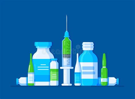 Vector Illustration of a Set of Medical Drugs on a Blue Background ...