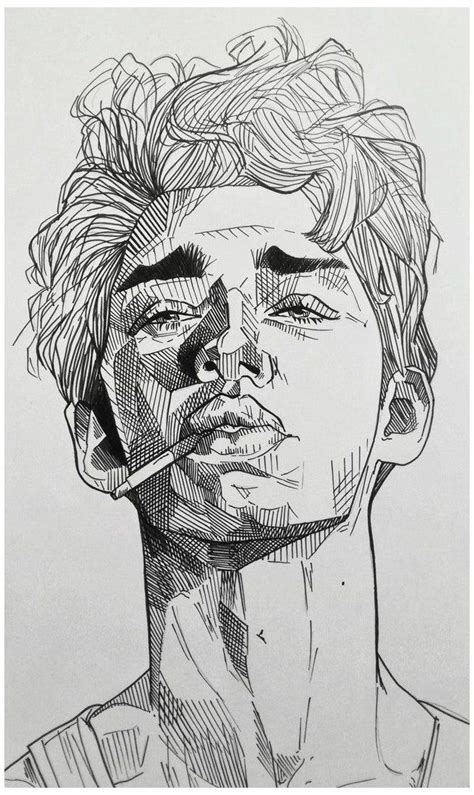 Boy with a cigarette, Me, Black pen, 2019 #black #pen #art #sketchbooks #drawings # ...