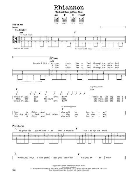 Rhiannon by Fleetwood Mac - Guitar Cheat Sheet - Guitar Instructor