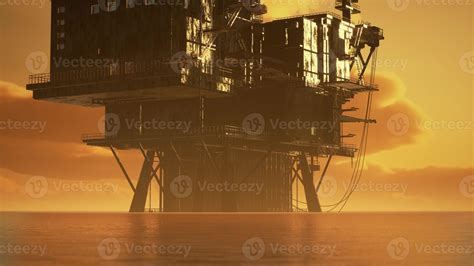 Offshore oil rig platform in sunset or sunrise time 5590529 Stock Photo ...