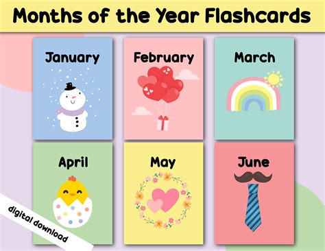 Months of the Year Flashcards, Printable Month of the Year Cards, Preschool Flashcards ...