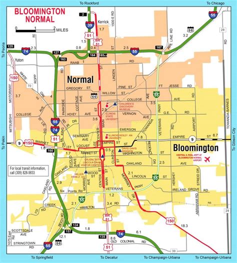 Bloomington-Normal Road Map - Ontheworldmap.com