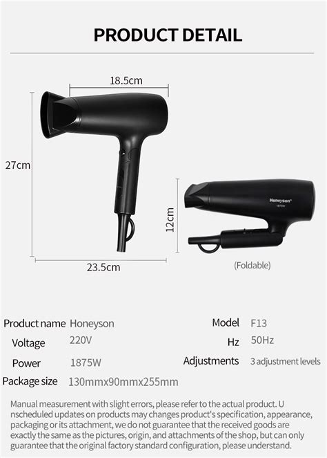 Honeyson hotel room 2100w swivel power cord foldable hair dryer