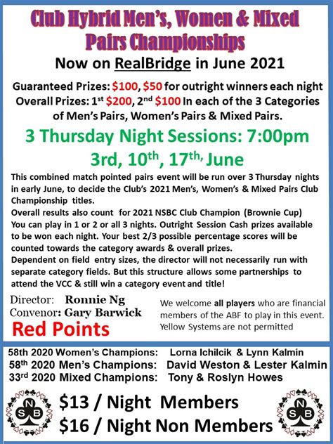 Thurs Night Brochure - 2021 Hybrid Pairs | North Shore Bridge Club