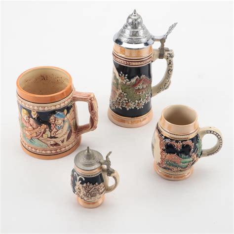 Ceramic Beer Steins, Two with Pewter Lids | EBTH