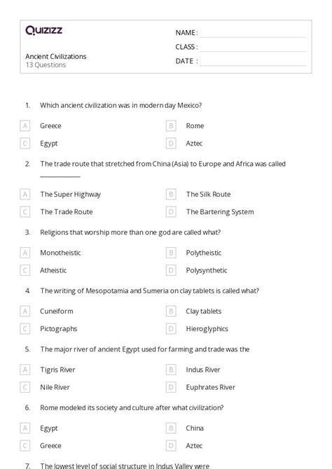 50+ ancient civilizations worksheets on Quizizz | Free & Printable