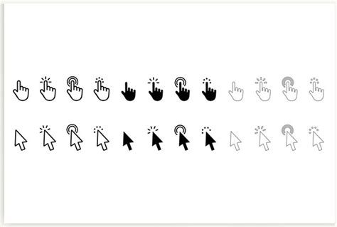 Premium Vector | A set of black and white icons with the cursor cursor pointing to the right