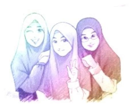 Sketsa Gambar Kartun Muslimah Sahabat Bertiga - IMAGESEE