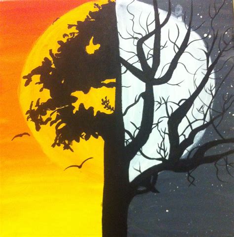 Day and night contrast. Acrylic paints on canvas. Year 10. | Contrast ...