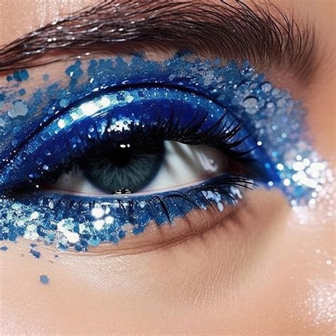 Premium Photo | A close up of a blue glitter eye makeup