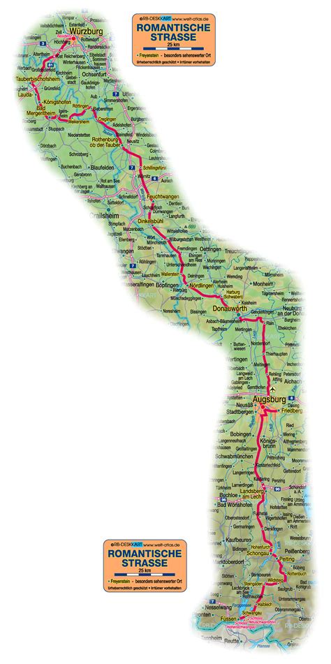 Map of Romantic Road (Germany, Bavaria) - Map in the Atlas of the World - World Atlas