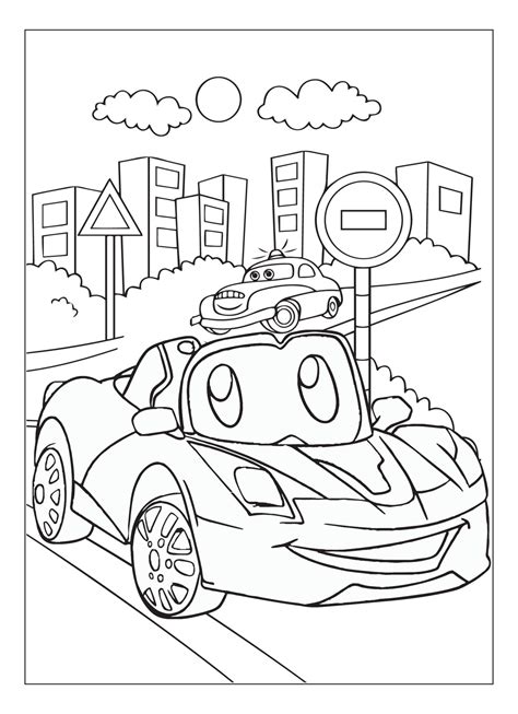 Happy And Funny Cartoon Car Coloring Page For Car Lover Kids 14662790 ...