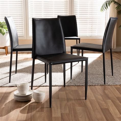 Set of 4 Baxton Studio Pascha Modern and Contemporary Black Faux Leather Upholstered Dining ...