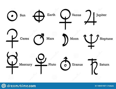 Alchemical Symbols Icons Set Alchemy Elements Pictogram. Sun, Earth and Planets Symbols ...