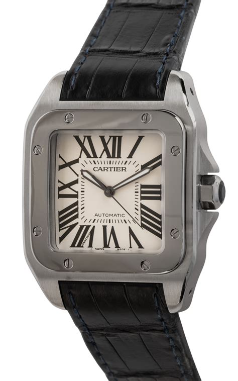 Cartier - Santos 100 XL : W20073X8 : SOLD OUT : silver dial on black ...