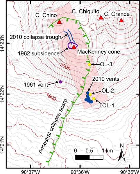 Location of major vents and recent collapses suggests a preferential ...