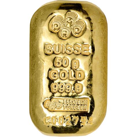 50 gram Gold Bar - PAMP Suisse - Poured - 999.9 Fine with Assay [GOLD-Bar-50g-PAMP-Pour-Assay ...