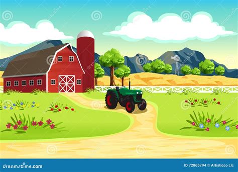 Farm Scene stock vector. Illustration of outdoor, vector - 72865794