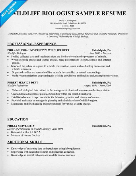 Example Resume: Examples Of Resumes For Wildlife Biologists